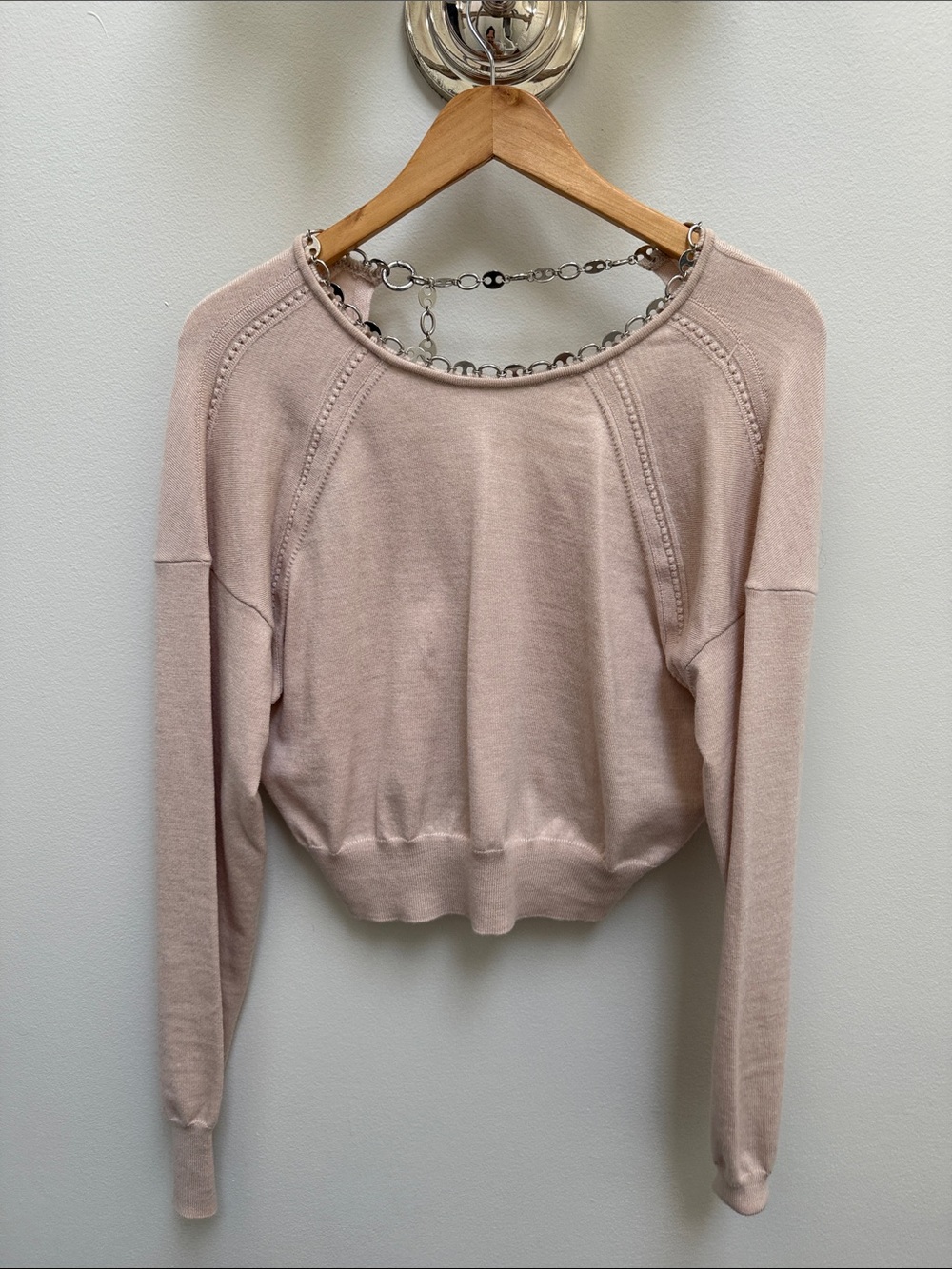 Paco Rabanne Women’s Pale Pink Lightweight Crewneck Sweater
